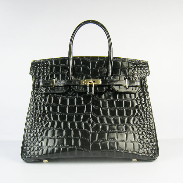 High Quality Fake Hermes Birkin 35CM Max Crocodile Veins Leather Bag Black 6089